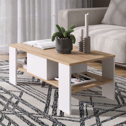 Table Basse Wilmut 55608 Chêne Doré/blanc 89.8x46.4cm Avec Tiroir