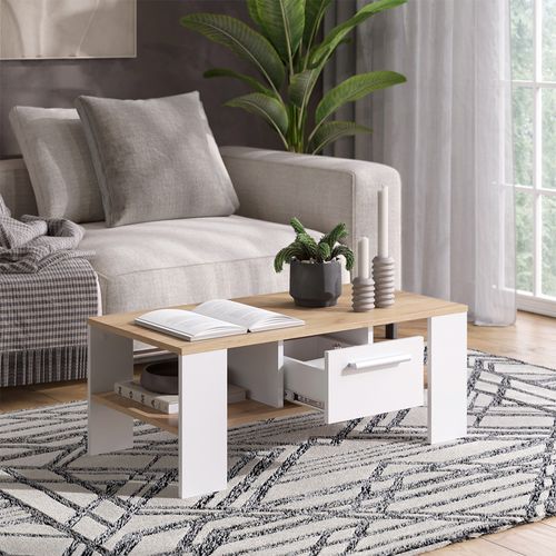 Table Basse Wilmut 55608 Chêne Doré/blanc 89.8x46.4cm Avec Tiroir