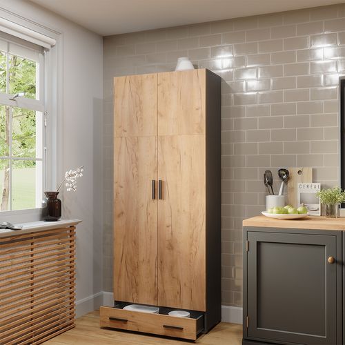 Étagère à Dossiers Frank 55804 Anthracite/chêne Doré 80x201.2cm Avec Module De Tiroir