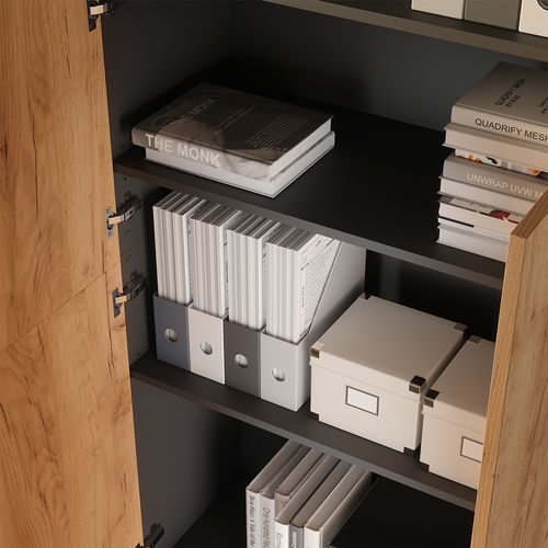 Étagère à Dossiers Frank 55804 Anthracite/chêne Doré 80x201.2cm Avec Module De Tiroir