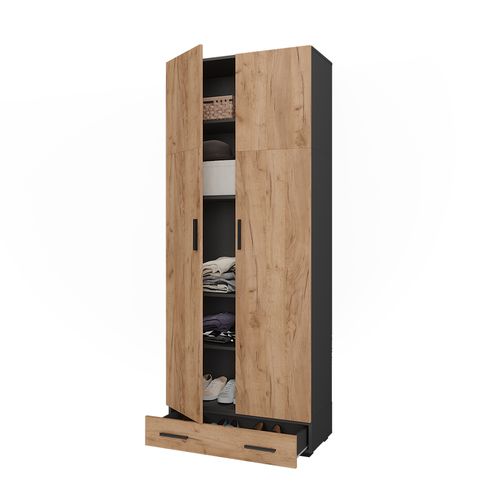 Étagère à Dossiers Frank 55804 Anthracite/chêne Doré 80x201.2cm Avec Module De Tiroir