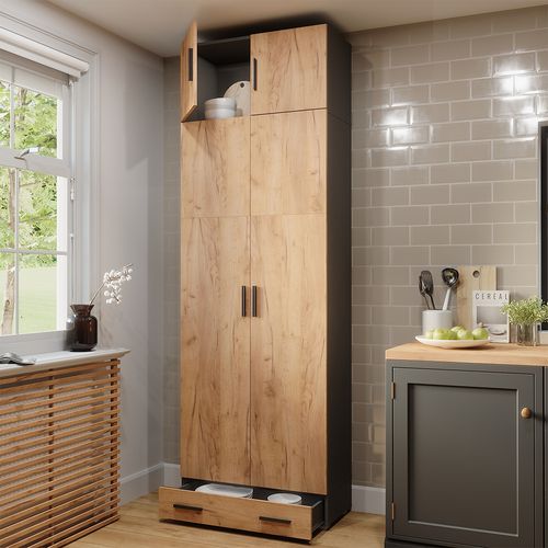 Étagère à Dossiers Frank 55805 Anthracite/chêne Doré 80x241.2cm Avec Dessus Darmoire Et Tiroirs