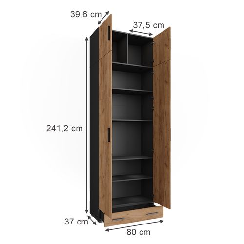 Étagère à Dossiers Frank 55805 Anthracite/chêne Doré 80x241.2cm Avec Dessus Darmoire Et Tiroirs