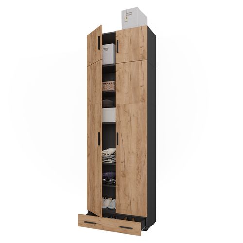 Étagère à Dossiers Frank 55805 Anthracite/chêne Doré 80x241.2cm Avec Dessus Darmoire Et Tiroirs