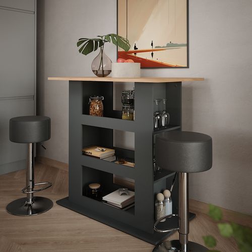 Set De Table De Bar Repose 55736 Chêne Doré/anthracite 110x65cm Avec 2 Tabourets De Bar