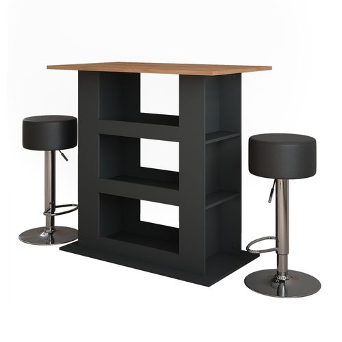 Set De Table De Bar Repose 55736 Chêne Doré/anthracite 110x65cm Avec 2 Tabourets De Bar