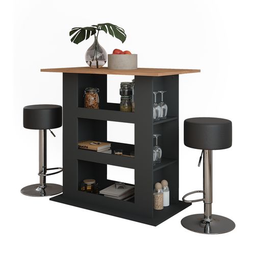 Set De Table De Bar Repose 55736 Chêne Doré/anthracite 110x65cm Avec 2 Tabourets De Bar