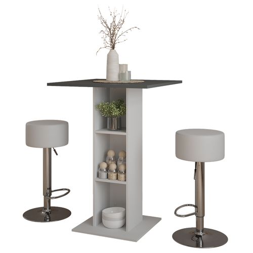 Set De Table De Bar Repose 55718 Béton/blanc 75x75cm Avec 2 Tabourets De Bar