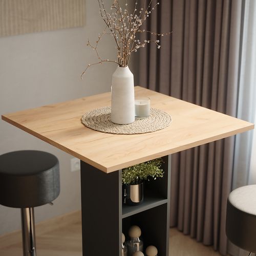 Set De Table De Bar Repose 55719 Chêne Doré/anthracite 75x75cm Avec 2 Tabourets De Bar