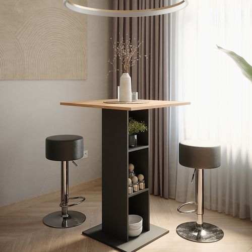 Set De Table De Bar Repose 55719 Chêne Doré/anthracite 75x75cm Avec 2 Tabourets De Bar