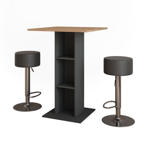 Set De Table De Bar Repose 55719 Chêne Doré/anthracite 75x75cm Avec 2 Tabourets De Bar