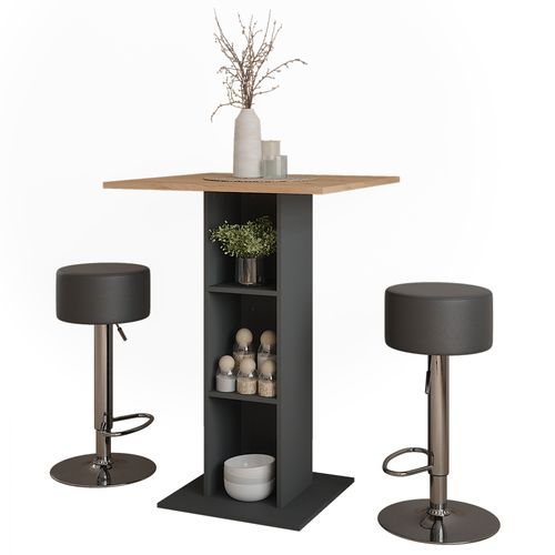 Set De Table De Bar Repose 55719 Chêne Doré/anthracite 75x75cm Avec 2 Tabourets De Bar