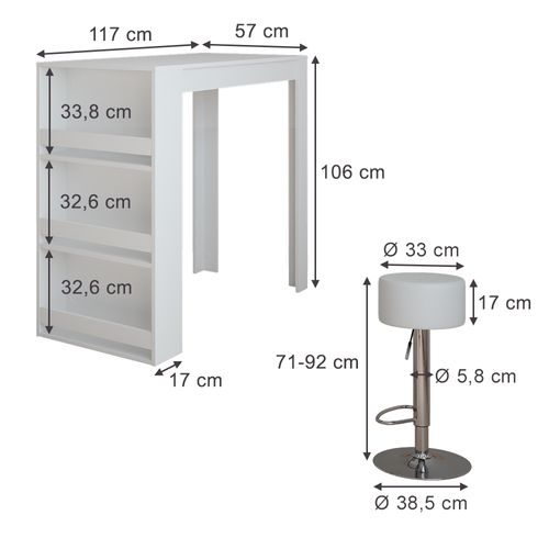 Set De Table De Bar Repose 55720 Blanc 57x117cm Avec 2 Tabourets De Bar