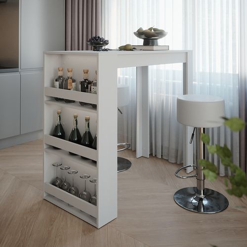 Set De Table De Bar Repose 55720 Blanc 57x117cm Avec 2 Tabourets De Bar