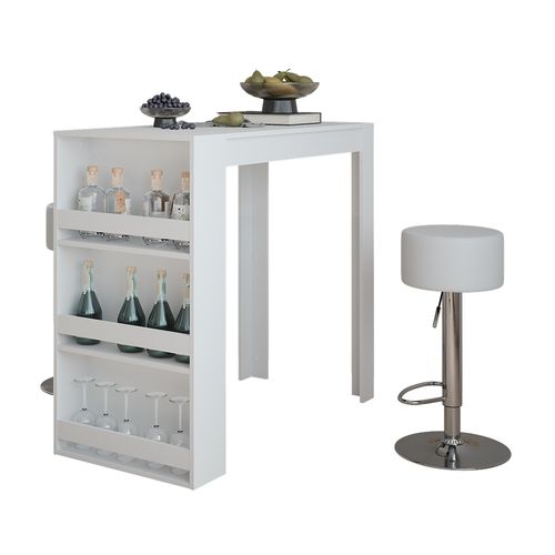 Set De Table De Bar Repose 55720 Blanc 57x117cm Avec 2 Tabourets De Bar