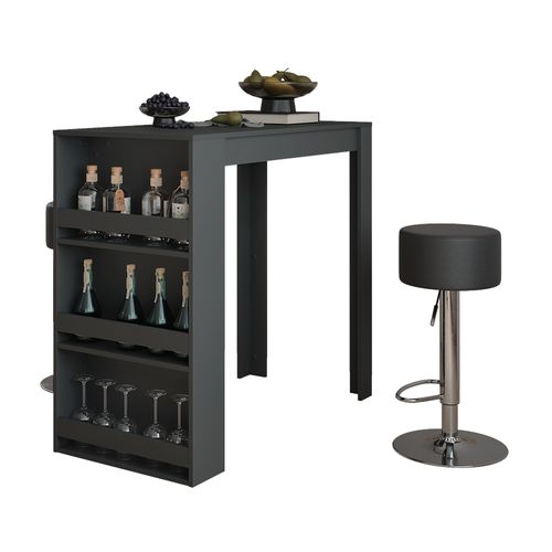 Set De Table De Bar Repose 55721 Anthracite 57x117cm Avec 2 Tabourets De Bar