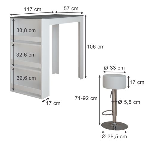 Set De Table De Bar Repose 55722 Blanc/anthracite 57x117cm Avec 2 Tabourets De Bar
