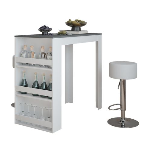 Set De Table De Bar Repose 55722 Blanc/anthracite 57x117cm Avec 2 Tabourets De Bar