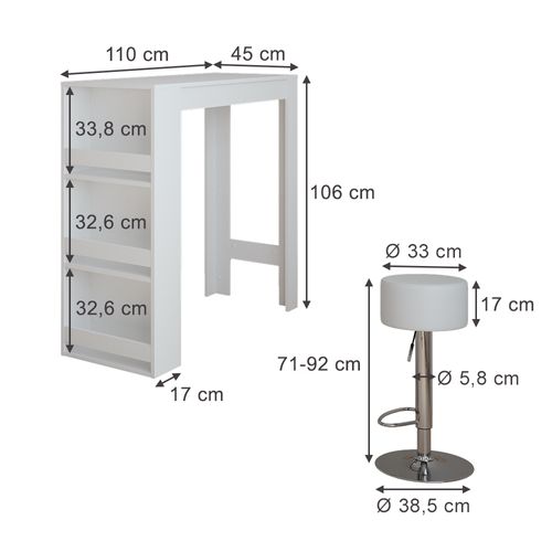 Set De Table De Bar Repose 55724 Blanc 45x110cm Avec 2 Tabourets De Bar