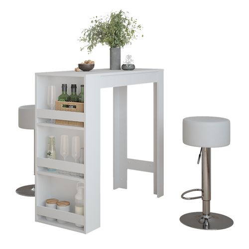 Set De Table De Bar Repose 55724 Blanc 45x110cm Avec 2 Tabourets De Bar