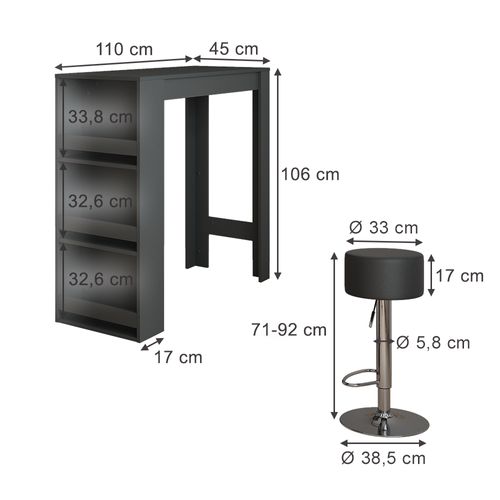 Set De Table De Bar Repose 55725 Anthracite 45x110cm Avec 2 Tabourets De Bar