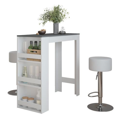 Set De Table De Bar Repose 55726 Blanc/anthracite 45x110cm Avec 2 Tabourets De Bar