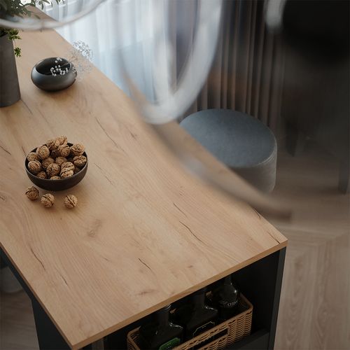 Set De Table De Bar Repose 55727 Anthracite/chêne Doré 45x110cm Avec 2 Tabourets De Bar