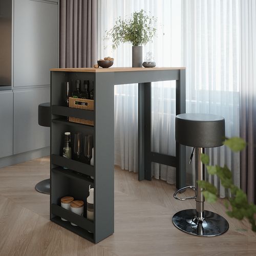 Set De Table De Bar Repose 55727 Anthracite/chêne Doré 45x110cm Avec 2 Tabourets De Bar