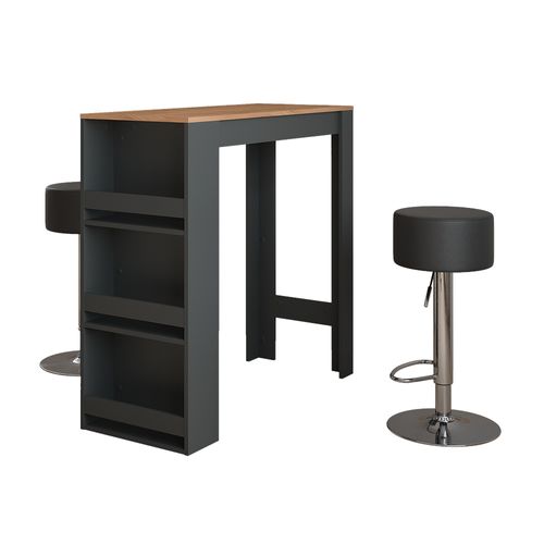 Set De Table De Bar Repose 55727 Anthracite/chêne Doré 45x110cm Avec 2 Tabourets De Bar