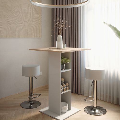 Set De Table De Bar Repose 55728 Blanc/sonoma 75x75cm Avec 2 Tabourets De Bar