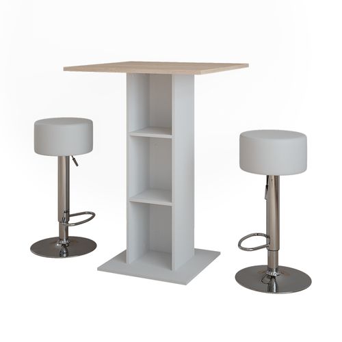 Set De Table De Bar Repose 55728 Blanc/sonoma 75x75cm Avec 2 Tabourets De Bar