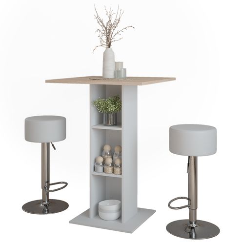 Set De Table De Bar Repose 55728 Blanc/sonoma 75x75cm Avec 2 Tabourets De Bar