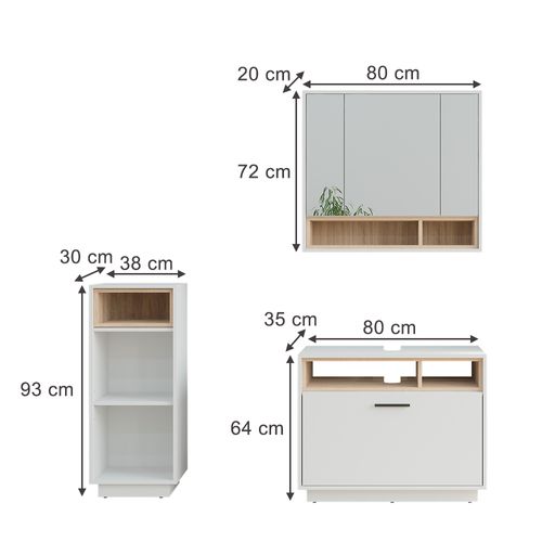 Ensemble De Meubles De Salle De Bains Beatrice 55780 Blanc/sonoma 3 Pièces Avec Armoire De Milieu