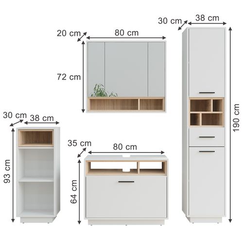 Ensemble De Meubles De Salle De Bains Beatrice 55782 Blanc/sonoma Kit 4
