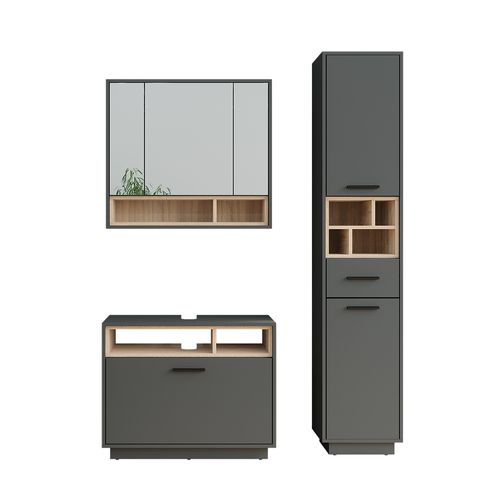 Ensemble De Meubles De Salle De Bains Beatrice 55785 Anthracite/sonoma 3 Pièces Avec Armoire Haute