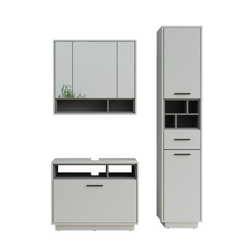 Ensemble De Meubles De Salle De Bains Beatrice 55793 Gris/anthracite 3 Pièces Avec Armoire Haute