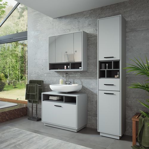 Ensemble De Meubles De Salle De Bains Beatrice 55793 Gris/anthracite 3 Pièces Avec Armoire Haute