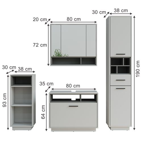 Meubles Bain Beatrice 55794 Gris/anthracite Kit 4