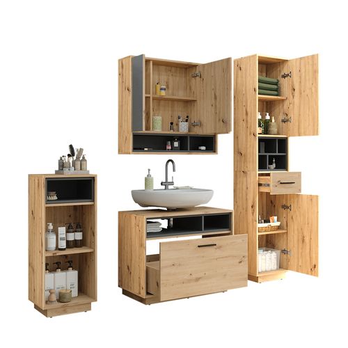 Ensemble De Meubles De Salle De Bains Beatrice 55790 Chêne Artisan/anthracite Kit 4