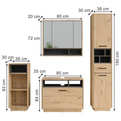 Ensemble De Meubles De Salle De Bains Beatrice 55790 Chêne Artisan/anthracite Kit 4