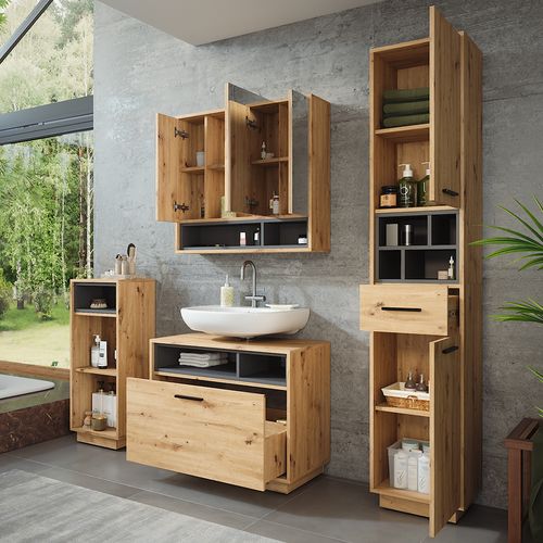 Ensemble De Meubles De Salle De Bains Beatrice 55790 Chêne Artisan/anthracite Kit 4