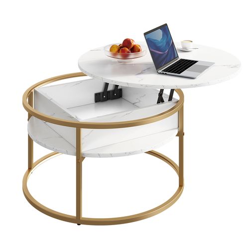 Table Basse Marlo, Blanc/Doré, 77x77cm