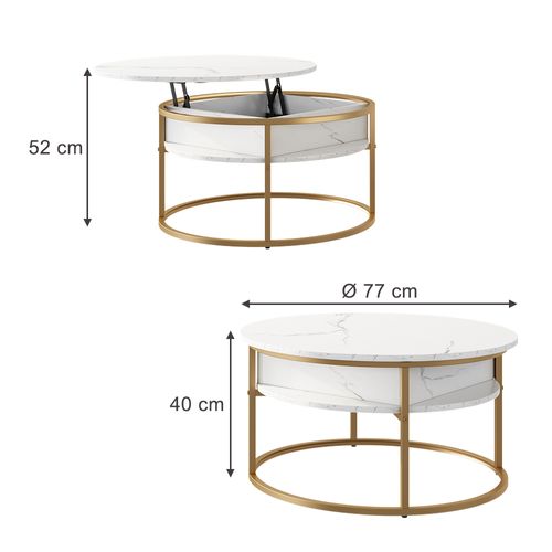 Table Basse Marlo, Blanc/Doré, 77x77cm