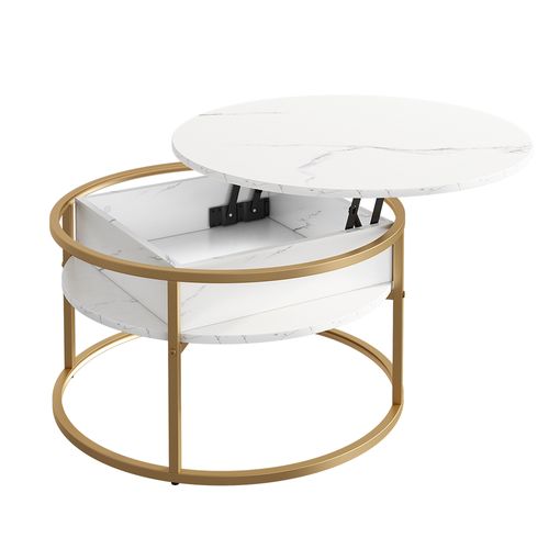 Table Basse Marlo, Blanc/Doré, 77x77cm