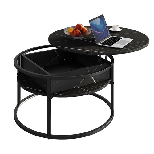 Table Basse Marlo 55941 Noir/marbre Blanc 77x77cm