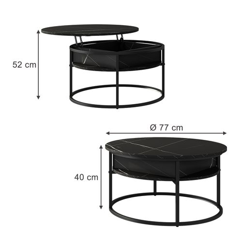 Table Basse Marlo 55941 Noir/marbre Blanc 77x77cm