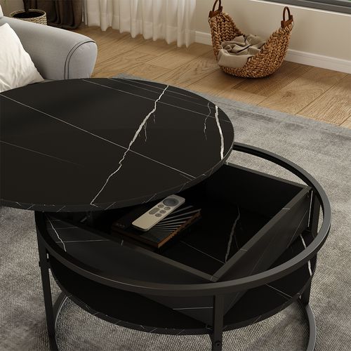 Table Basse Marlo 55941 Noir/marbre Blanc 77x77cm