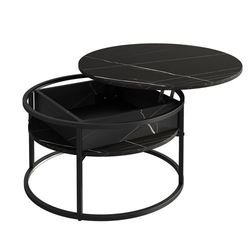 Table Basse Marlo 55941 Noir/marbre Blanc 77x77cm