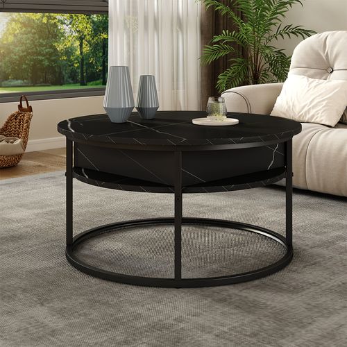 Table Basse Marlo 55941 Noir/marbre Blanc 77x77cm