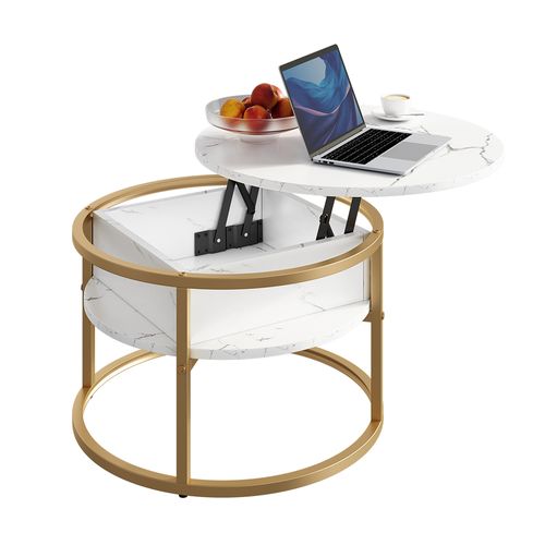 Table Basse Marlo, Blanc/Doré, 57x57cm